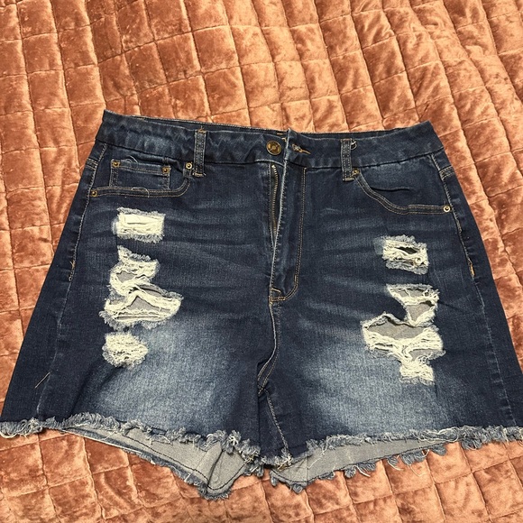 Stylish Blue Distressed Denim Shorts - Picture 1 of 4